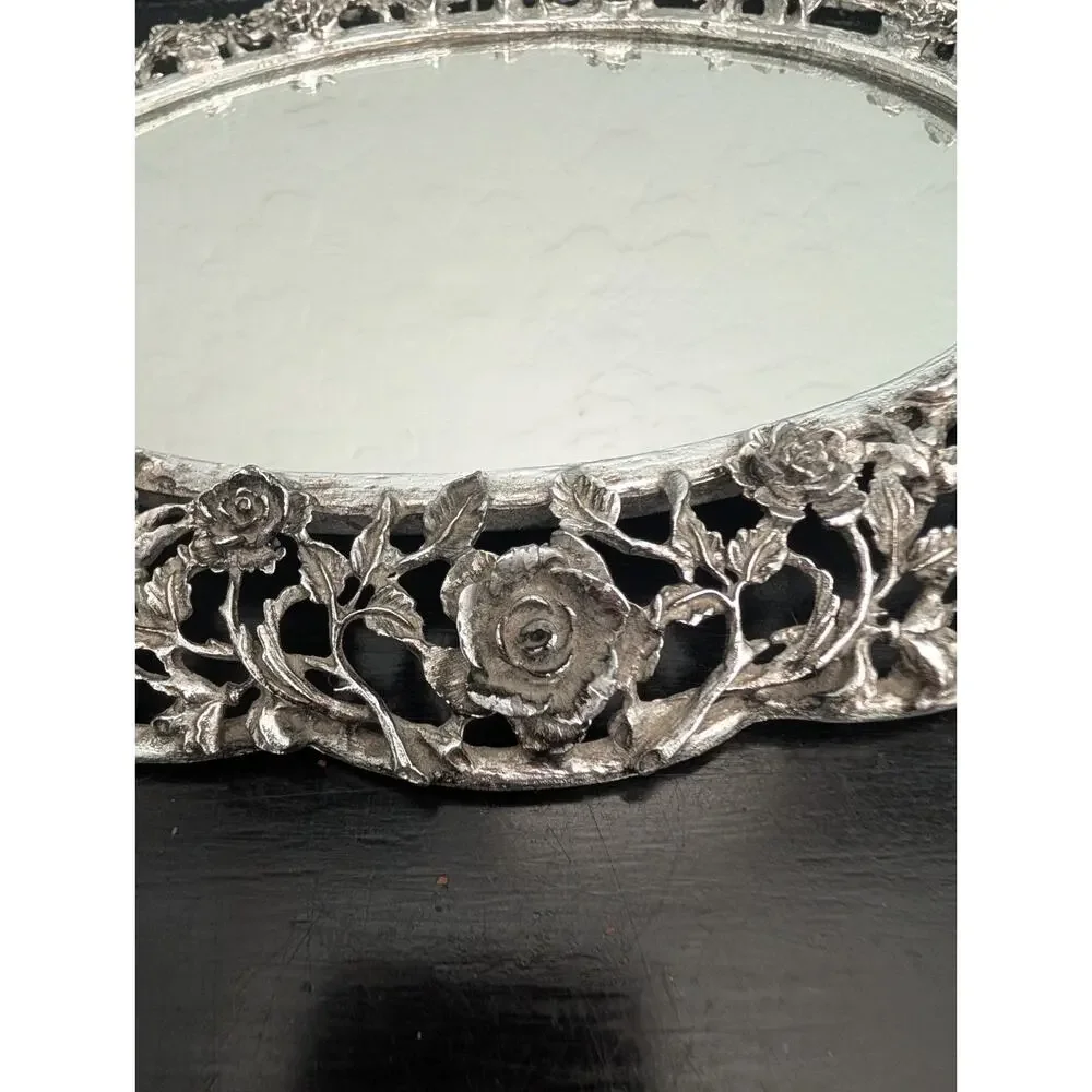 Silver Plate Vintage Vanity Mirror 10 X 8